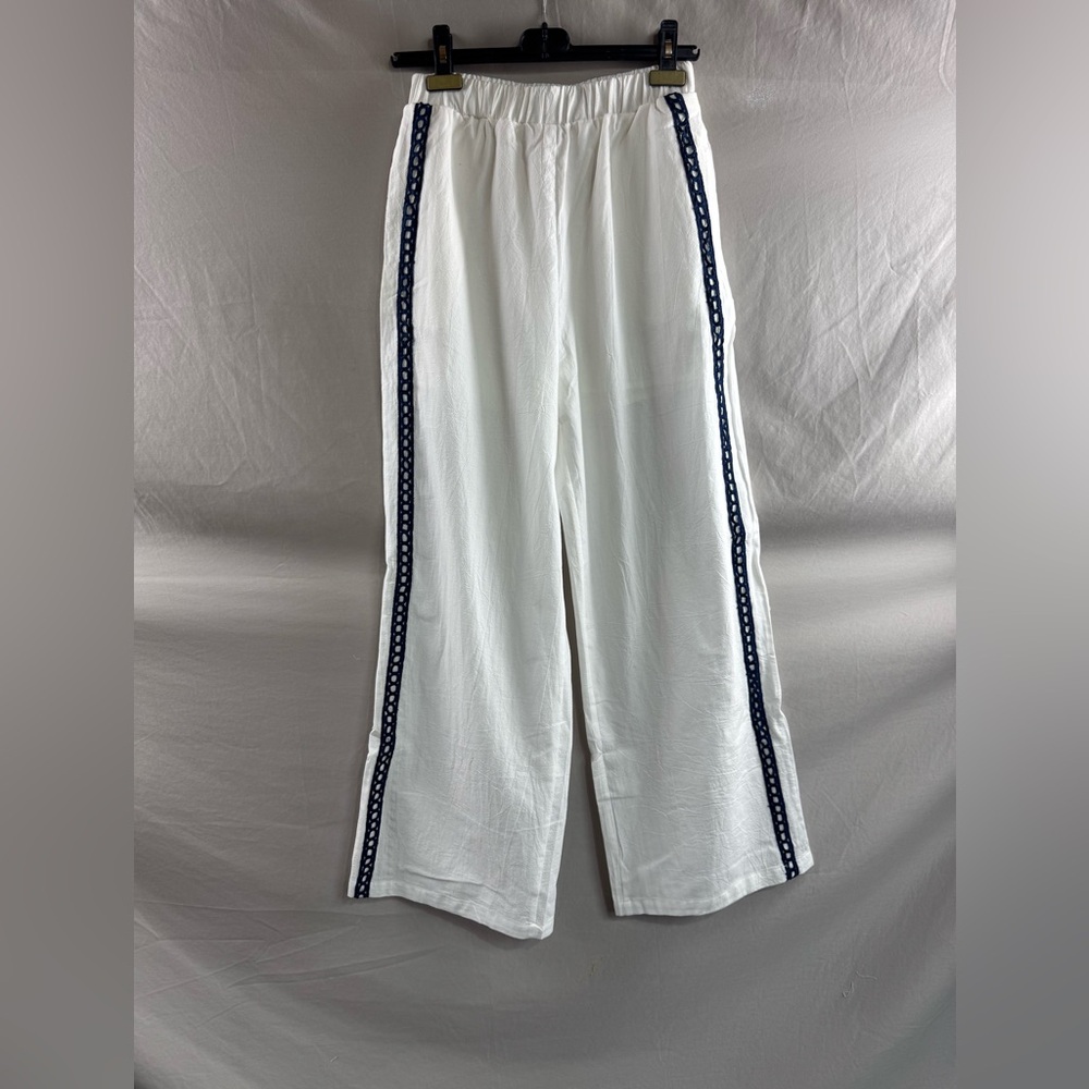 Embroidered Pocket Eye Pattern Cotton Wide Leg Pant - Picture 14 of 14